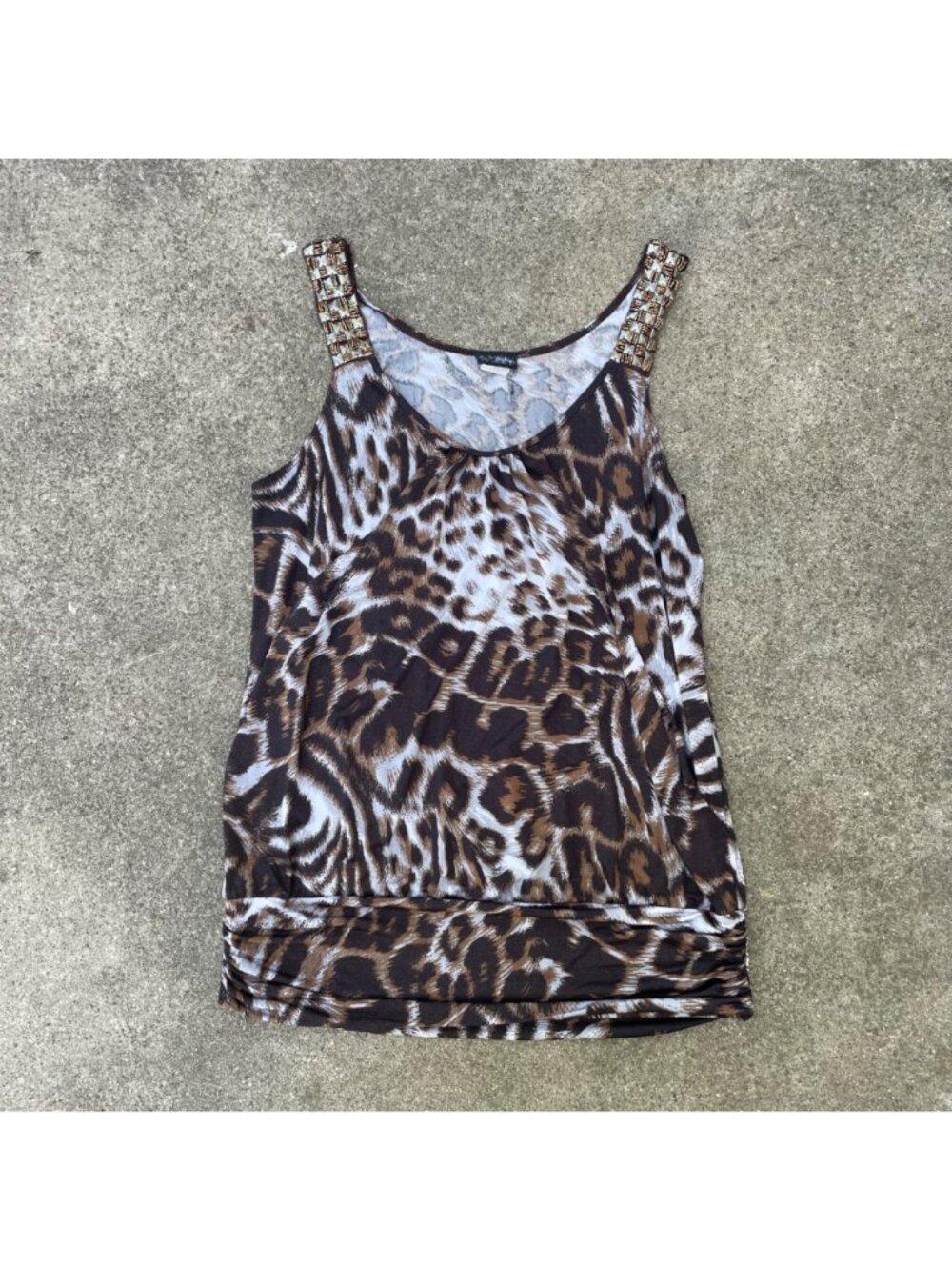 Vintage Y2K Daytrip Tank Top Leopard Print Gold Studded Relaxed Tunic L 2010s - Picture 9 of 10